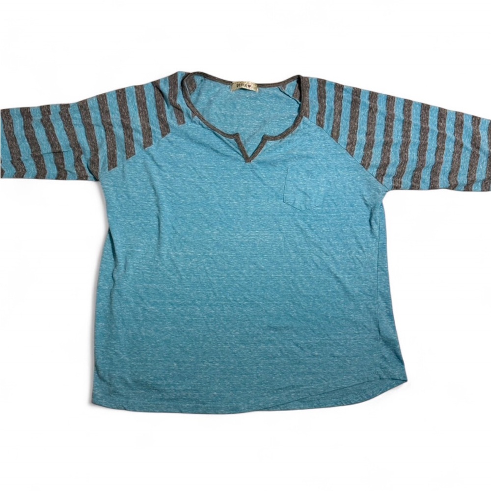 Derek Heart Blue and Gray Striped Long Sleeve Tee